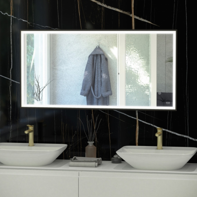 RAK Art Square LED Bathroom Mirror with Demister Pad Matt Black