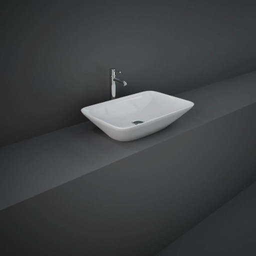 RAK Variant Rectangular Countertop Wash Basin 550mm Wide 0 Tap Hole - Alpine White