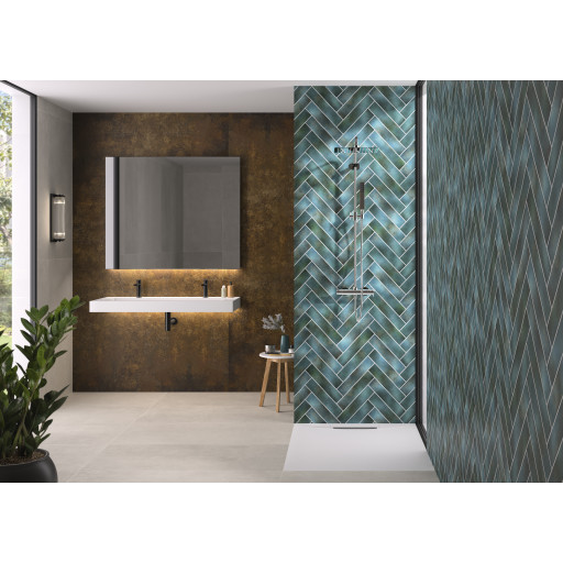 Kinedo Shower Wall Panels Kinewall Green Blue Herringbone 1250mm x 2500mm.