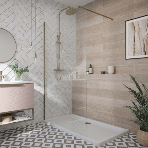 S8 Brushed Brass Wetroom Glass Panel