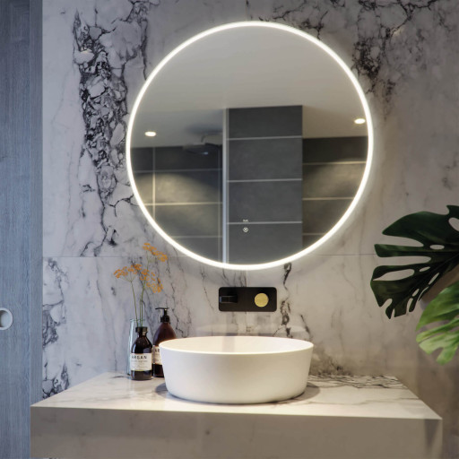 RAK Scorpio Illuminated Modern LED Round Mirror with Demister Pad and Switch 800mm x 800mm