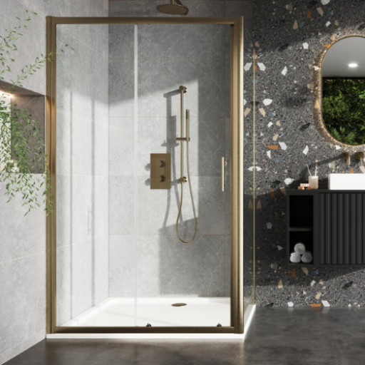 S6 Brushed Brass Sliding Shower Door