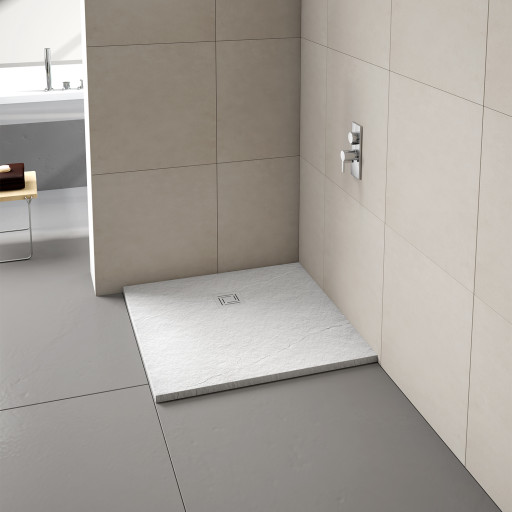 White Square Textured Shower Tray