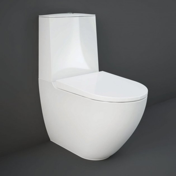 RAK Des Rimless Back to Wall Close Coupled Toilet with Push Button Cistern - Urea Soft Close Seat