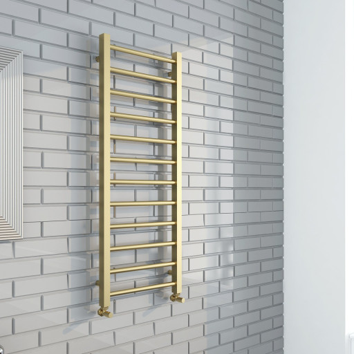 Mineral Brushed Brass Round Designer Towel Radiator 1200mm x 500mm