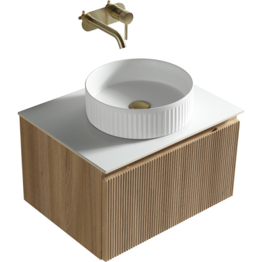 Flauto Country Oak Fluted 600mm Wall Hung Vanity Basin Unit