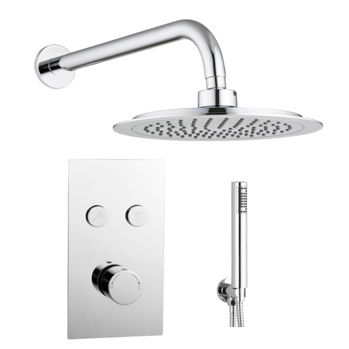 Tailored Round Chrome Twin Push Button Concealed Overhead Shower Kit