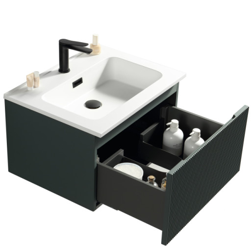 Flauto Fluted Wall Hung Vanity & Matte Basin Midnight Shadow