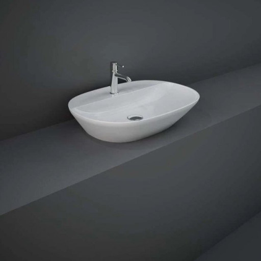 RAK Variant Oval Countertop Wash Basin 600mm Wide 1 Tap Hole - Alpine White