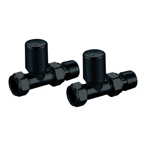 Black Modern Towel Rail Valves Straight (Pair)