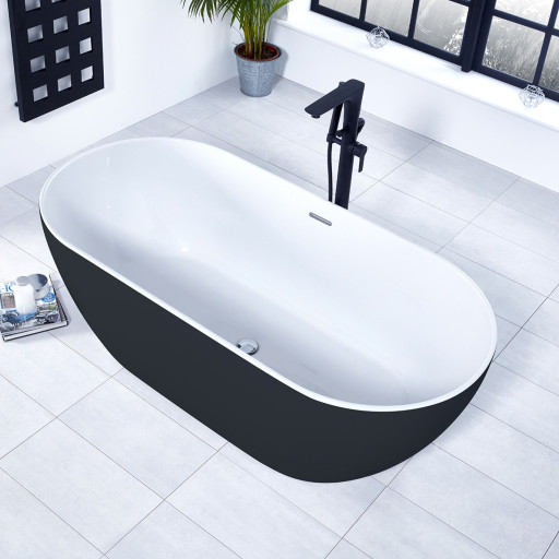 Graphite Summit 1680mm Matt Black Freestanding Bath.