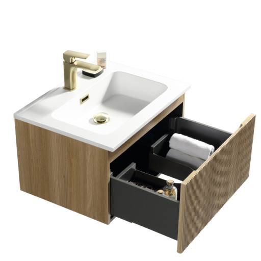 Flauto Fluted Wall Hung Vanity & Matte Basin Country Oak